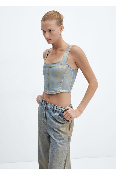 MANGO Woman Bluză din denim din folie