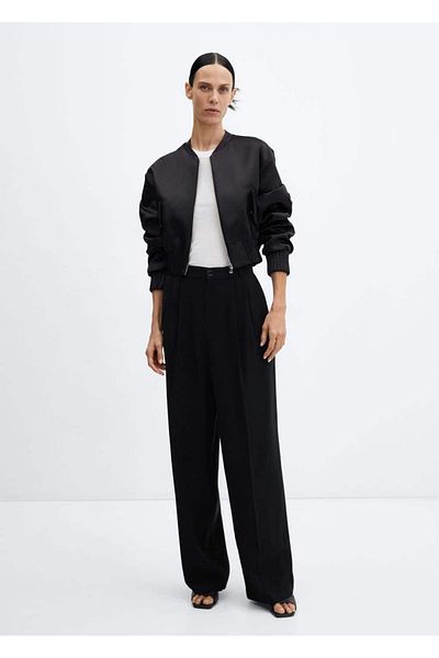 MANGO Woman Crop Satin Bomber Jacket