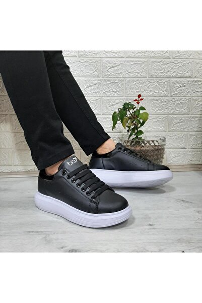 BESTOF AYAKKABI Bestof 150 Siyah-Beyaz Fuspetli Sneaker Düz Taban Spor Ayakkabı
