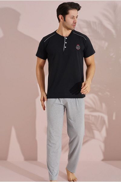 LİLA İÇ GİYİM MEN'S COTTON SHORT SLEEVE PAJAMAS SET