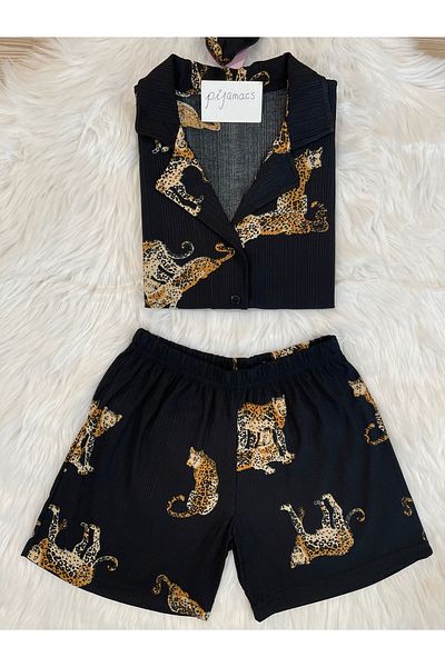 Pijamacs SET PIJAMA PEGASUS CU PANTOR SORRT CU IMPRIMARE LEOPARD NEGRU