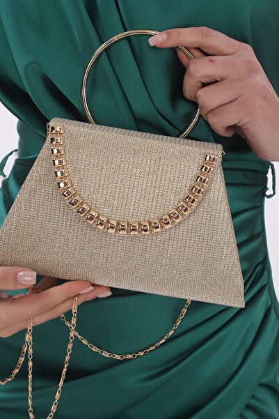 womenacs Gold Color Breast Women's Evening Dress Portfolio Clutch Wedding Engagement Henna Night Bag Hand and Hanging Use