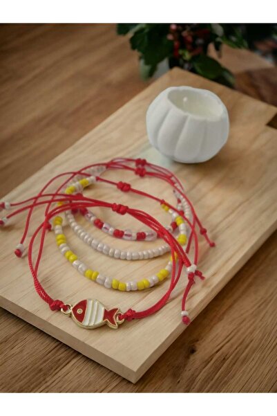 nasclaycollection هدية صديق صديق عاشق سوار 4 قطع سوار السمكة الحمراء