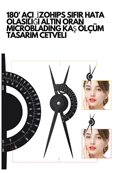 Genel Markalar 180' AÇI İZOHIPS SIFIR HATA OLASILIĞI ALTIN ORAN MICROBLADING KAŞ ÖLÇÜM TASARIM CETVELI