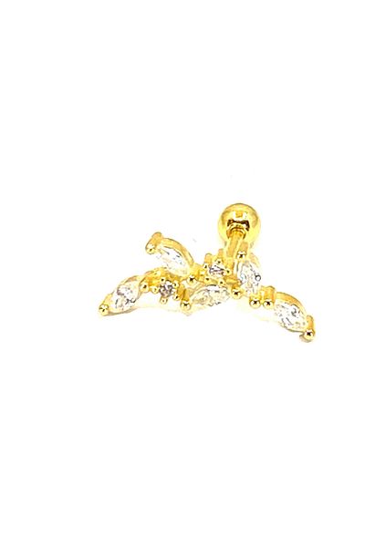 La femme by begum Long Leaf Gold Back Ball Rotating Piercing,helix,flat,conch,tragus etc