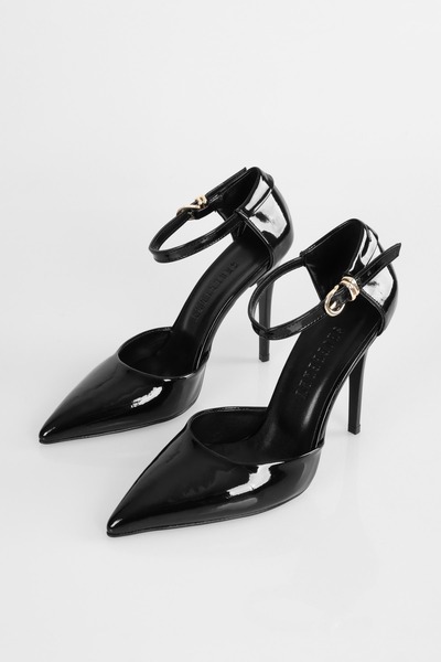 Shoeberry Női Camalie fekete lakkbőr tűsarkú