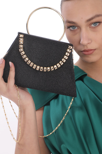 womenacs Siyah Renk Çupra Kadın Abiye Portföy Clutch Düğün Nişan Kına Gece Ça...