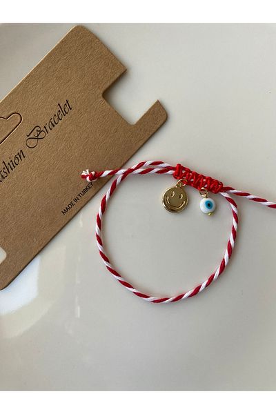 Stoneday White Red Gold Smiling Face Evil Eye Beaded Dangle Martenchia Bracelet