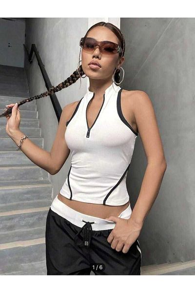 AtegeWear White Zero Sleeve Zipper Crop Top
