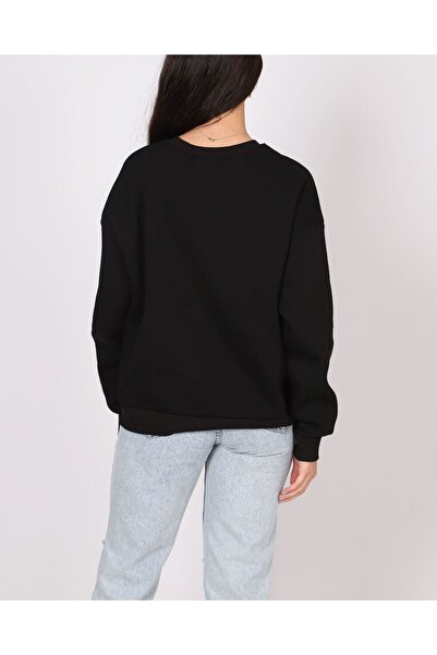 Kadın Bisiklet Yaka Şardonlu Üç İplik SweatshirT