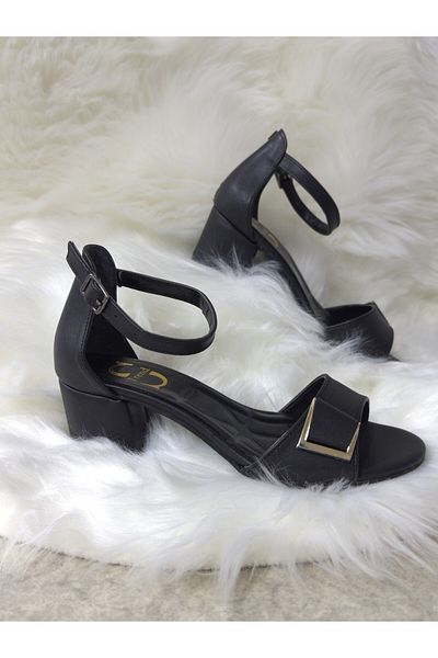 İmerShoes Sandale negre pentru femei de zi cu zi Cataramă Cu toc gros Glezna Deget de la picioare Talpă confortabilă 209