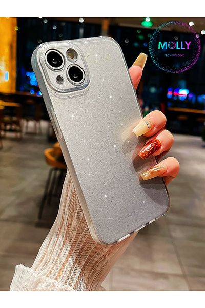 Molly جراب سيليكون لامع متوافق مع هاتف iPhone 13 باللون الفضي التوتي