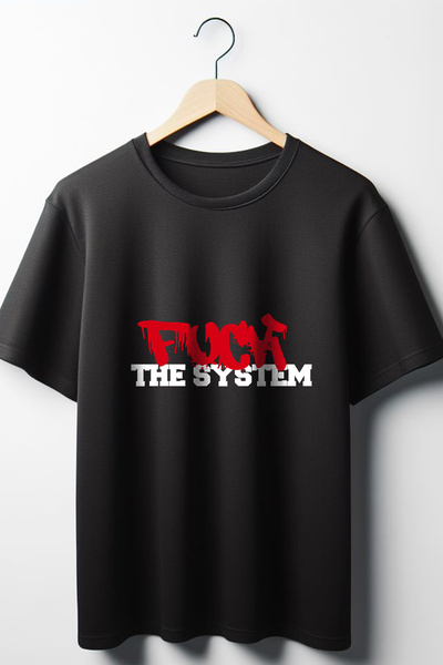 Vordevia Fkck The System Štampano Crna Oversize kroj okrugla kragna Majica