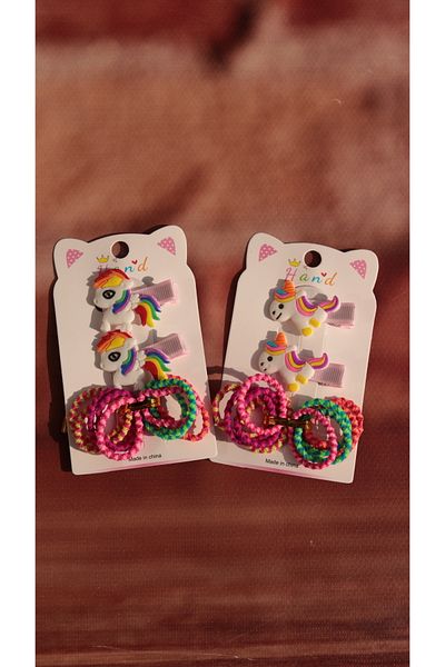 MİNAHOBİ Set de 2 catarame cu cleme elastice colorate pentru copii Uniconn Set de 2 piese
