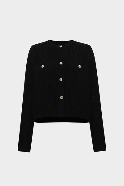 Açelya Okcu Premium Pocket Detailed Openwork Women's Wool Knitwear Cardigan