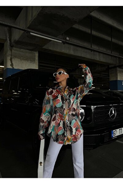 LB Laluna Butik Жіноча сорочка з візерунком, з боковим розрізом