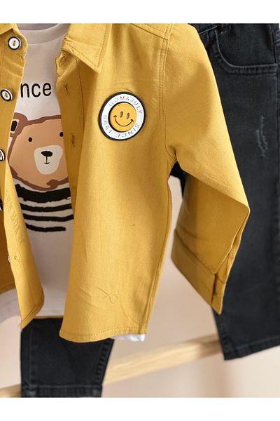 BEBEKUR Boy's Shirt Set - Lower and Upper Set, Smiling Face Pattern