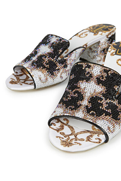 Cengiz Gümüş Siyah Altın Taş Baskı Topuklu Terlik