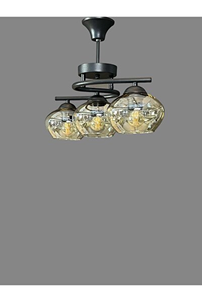 AVİZEVİ Aydınlatma siyah 123 Camlı Salon Oda 3 Lü Avize
