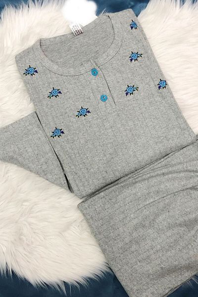 MEBA Set de pijamale de mărime mare, cu model de flori de iarnă, albastru gri