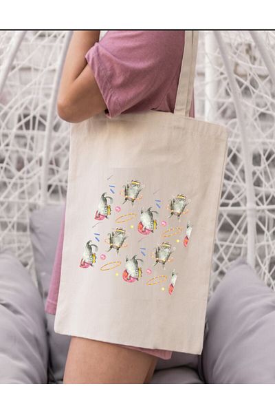 Cemira Cat Fitness Yoga Pilates Design Tote Bag Geantă de stofa