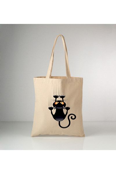 Cemira Black Cat Cat Design Tote Bag Geantă de stofa