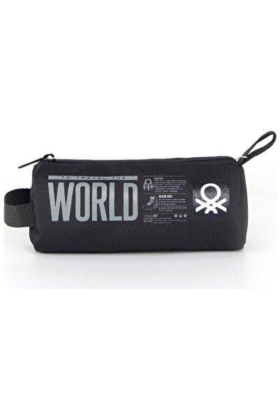 Benetton Cylinder Pencil Bag Single Compartment Black 03832