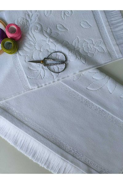 sarra 2-Piece SARRA ETAMIN FRINGED TOWEL SET (30x50-50x90 cm) - WHITE