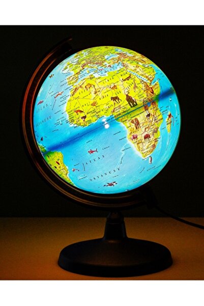 LRS STORE Işıklı Dünya Küresi Fiziki Hayvanlı Büyük Boy 26 Cm Çap -36 Cm Yüks...