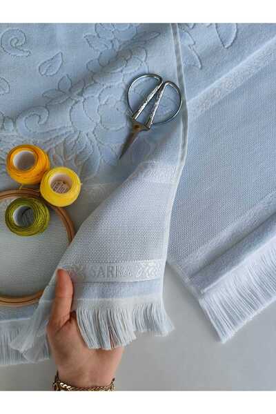 sarra 2'Lİ SARRA ETAMİN SAÇAKLI HAVLU SETİ (30x50-50x90 см) - BEBE MAVİ