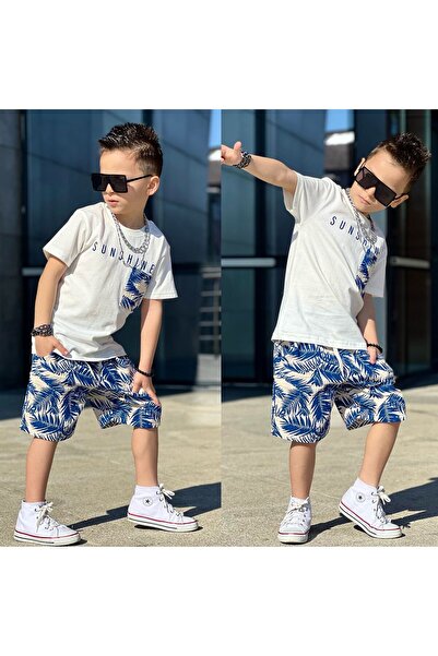 EFSACE palm linen shorts suit