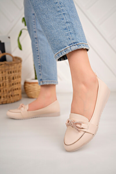 Nexs Balerini de damă cu panglică de culoare bej