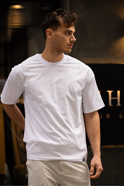 3MODA Tricou oversize din bumbac simplu pentru bărbați