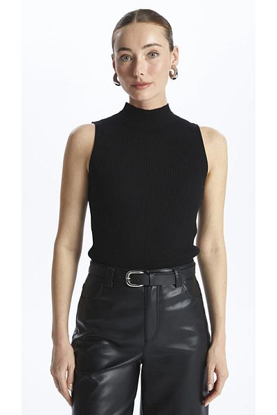 LC Waikiki Pulover de damă de bază pe jumătate cu gât roșu, tricot simplu