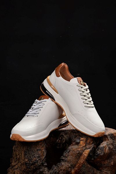 MARCOMEN Tenis alb de vară pentru bărbați, 100% piele naturală, eleganță și confort împreună cu stil inovator, talpă groasă