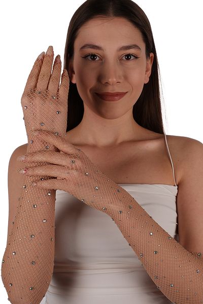 Hayalperest boncuk Jewelled Bridal Gloves Wedding Bridal Gloves Stylish Wedding Costume Gloves Skin Color