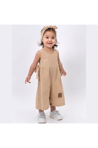 COLORED BABY Bow Detailed Cotton Baby Girl's Jumpsuit and Headband