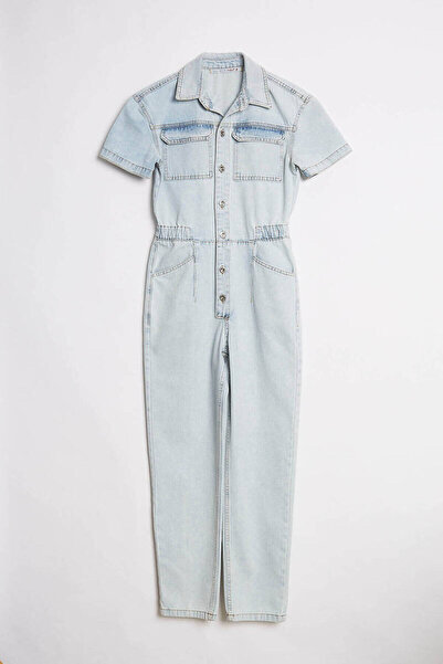 Nil's BUTİK BELİ LASTİKLİ KISA KOLLU JEAN TULUM