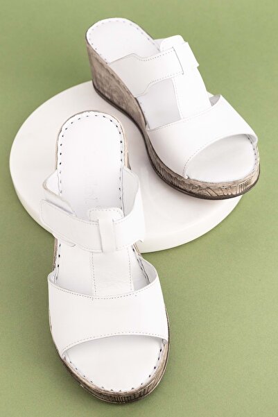 Gondol Hakiki Deri Dolgu Topuklı Yumuşak Taban Rahat Terlik Irm.15