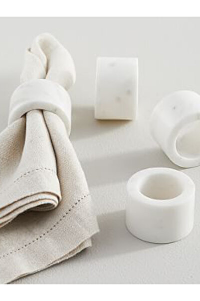 Urestone Beyaz Mermer Peçetelik-Sunum Peçeteliği - Mermer Sunum Peçete Yüzüğü...