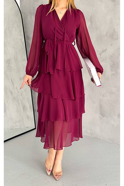 Neşeli Butik rochie din șifon cu fustă căptușită pentru femei NBKKLF2041