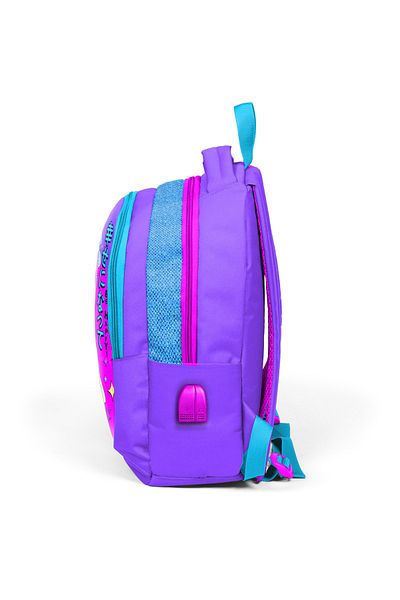 Coral High Rucsac școlar USB cu trei compartimente pentru copii, violet, roz, albastru, sclipitor, cu model K-pop 24316