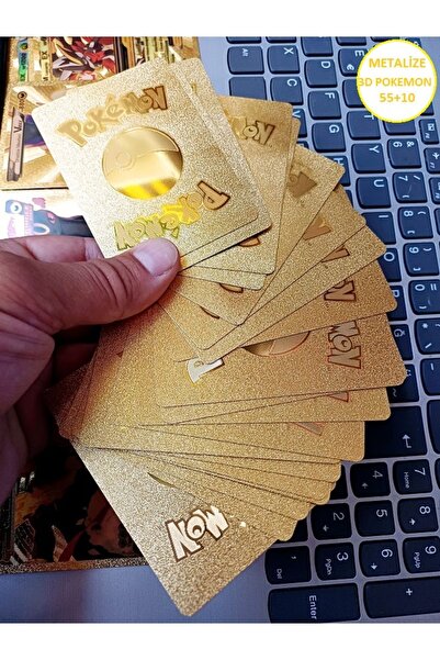 Hepsilazım POKEMON METALİZE ALTIN GOLD SERİ 3D BOYUT OYUN KARTI 55 ADET SUNMO...