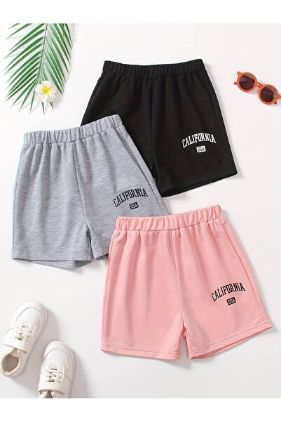 LOUİSA Kız Çocuk 3'lü Paket California Baskılı Relax Penye Şort