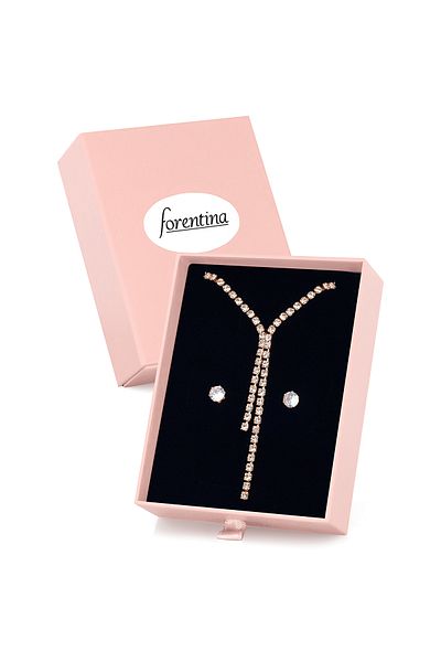 Forentina Rose Waterway Necklace Earrings in Pink Box Gift Jewelry Set PS3363