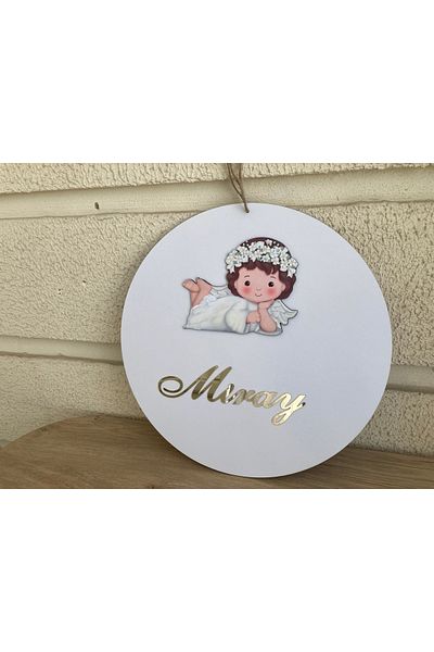 guluslazerkesim 30 CM WHITE WOODED NAME AND GIRL ANGEL FIGURED DOOR DECORATION CHILDREN'S ROOM HOSPITAL ROOM DOOR DECORATION