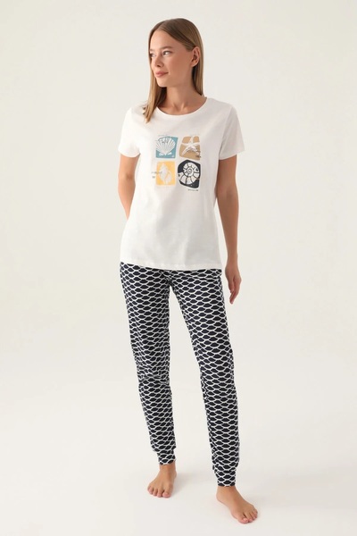 Arnetta %100 PAMUK BİSİKLET YAKA YARIM KOLLU KADIN PİJAMA TAKIM 2871