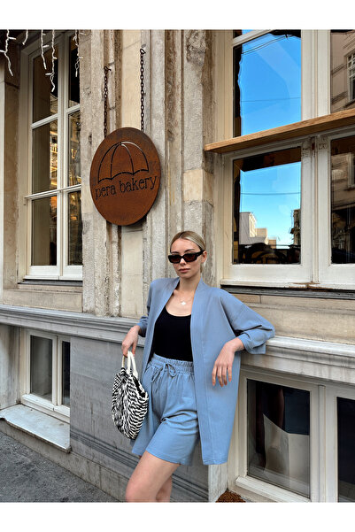 AFROGİYİM Women's Print Low Shoulder Kimono Set with Shorts