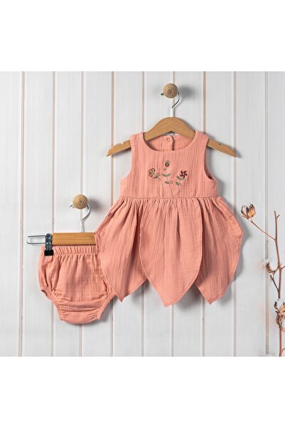 Carmin Baby Ella % 100 Organik Muslin Nakışlı Peri Elbise