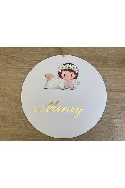 guluslazerkesim 30 CM WHITE WOODED NAME AND GIRL ANGEL FIGURED DOOR DECORATION CHILDREN'S ROOM HOSPITAL ROOM DOOR DECORATION